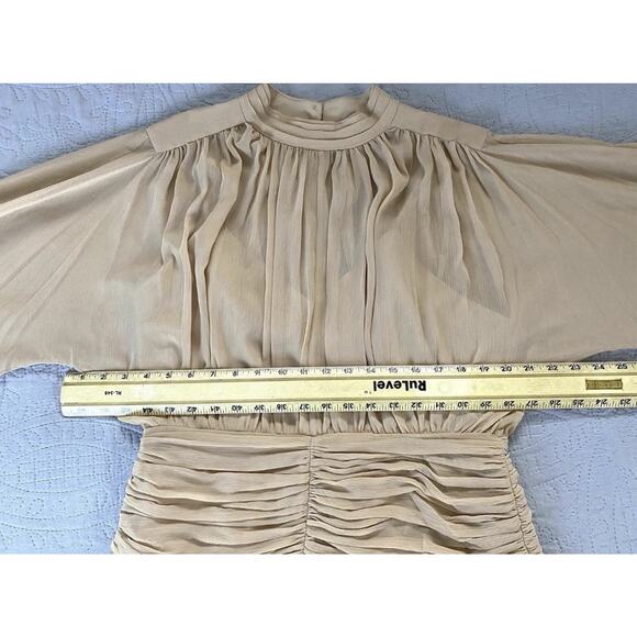 NWT Gianni Bini Sz 12 Piper Ruched Chiffon Feminine Romantic Soft Beige Dress - Picture 10 of 13